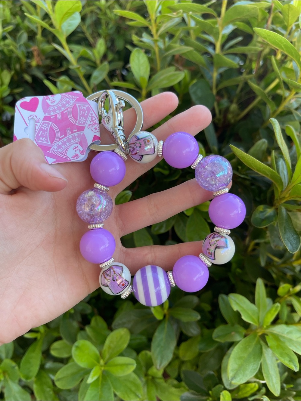 Nursing Lavender Beaded Bracelet Keychain